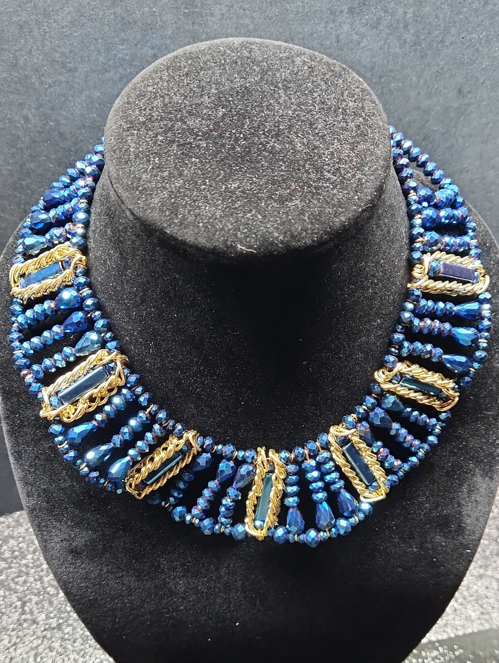 Gold-Accent Blue Crystal Collar Necklace